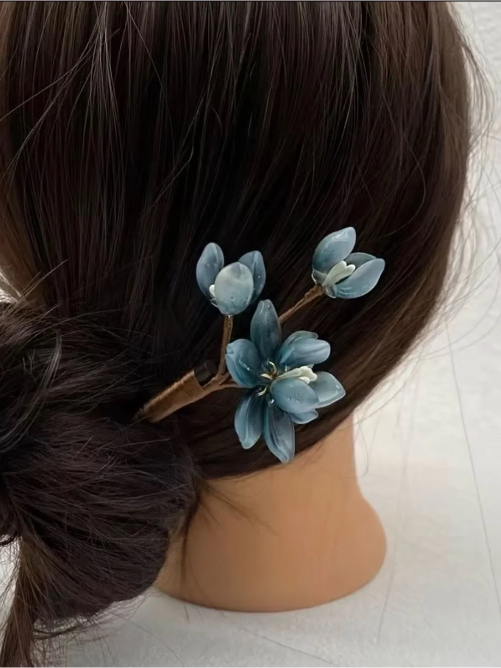 Handcrafted Blue Floral Hair Stick - Elegant Women’s Accessory